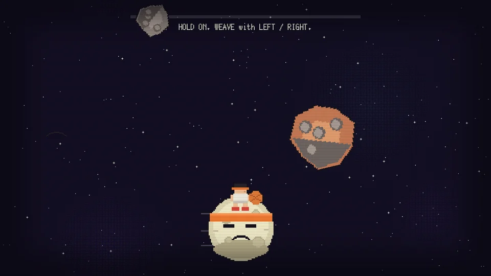 Basuketto no Ball screenshot, riding the moon through an asteroid field