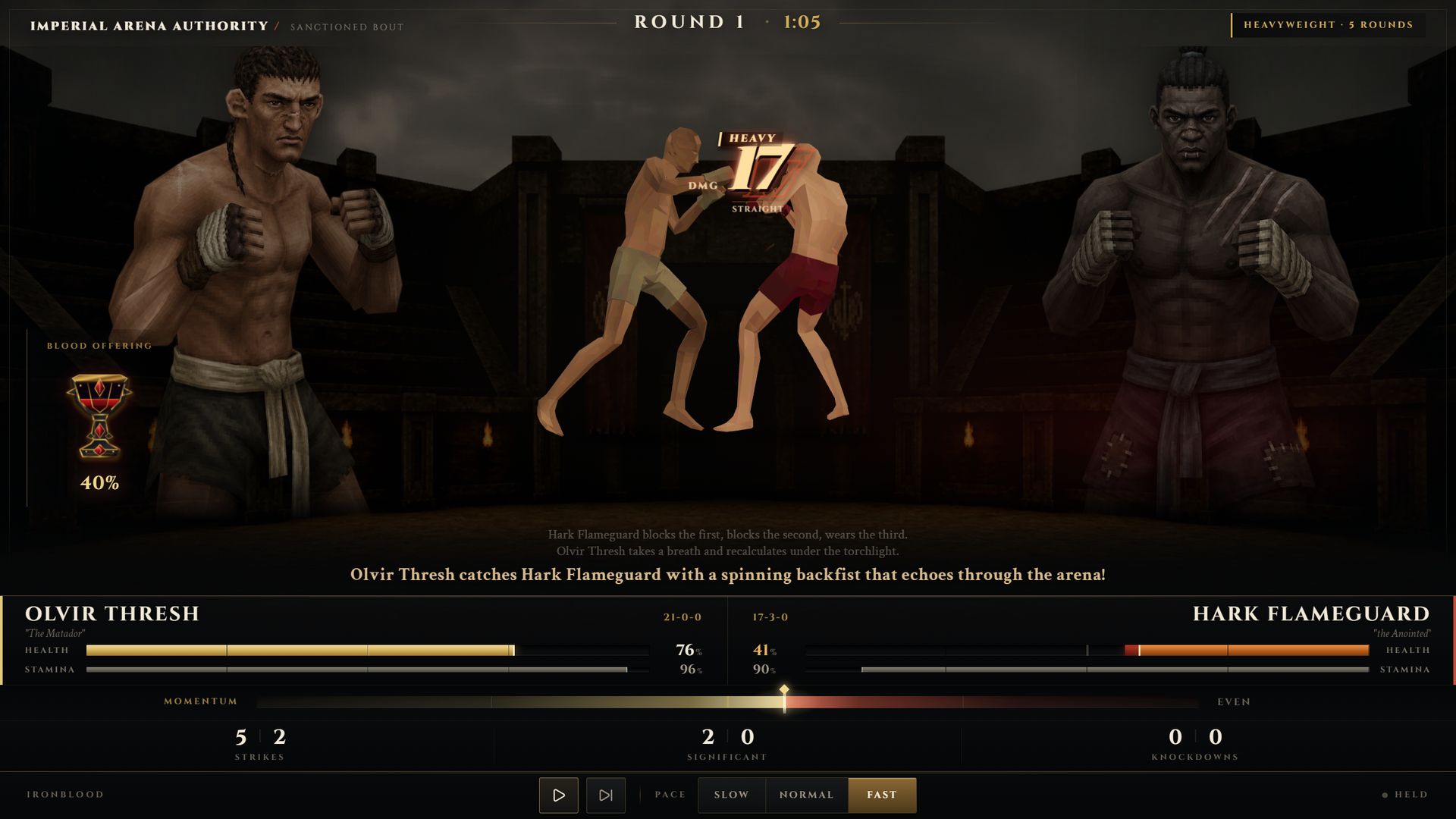 Ironblood screenshot, a heavy impact lands in the arena