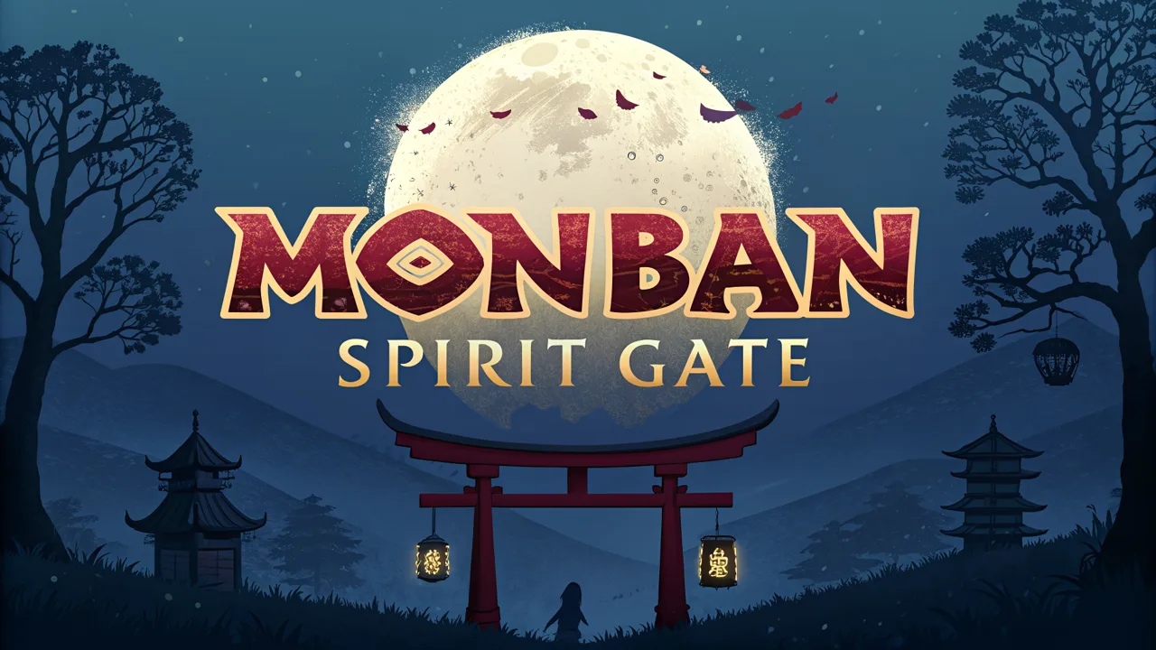 Monban: Spirit Gate key art, a torii gate under a full moon